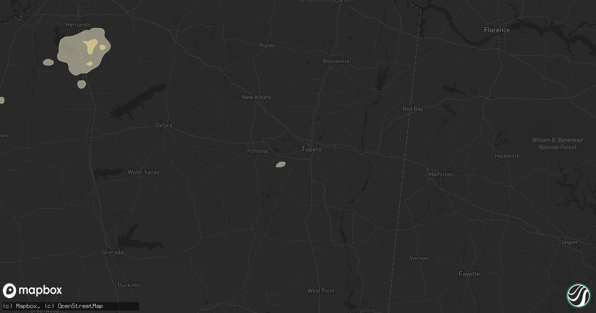 Hail map in Tupelo, MS on June 19, 2025