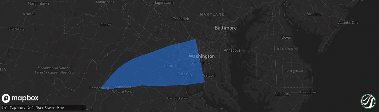 Hail map in Vienna, VA on June 19, 2025