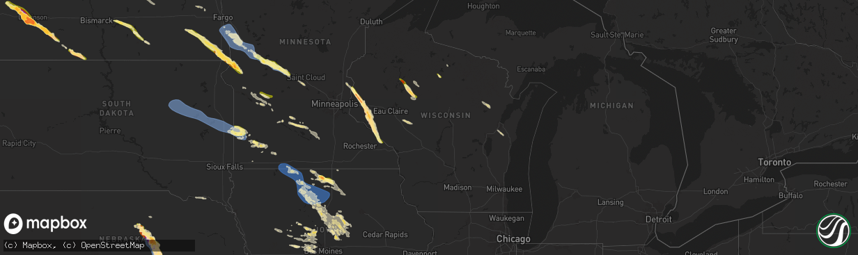 Hail map in Wisconsin on June 19, 2025