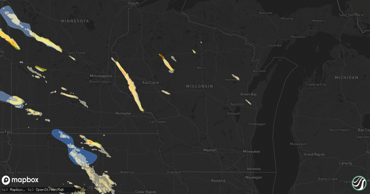 Hail map in Wisconsin on June 19, 2025