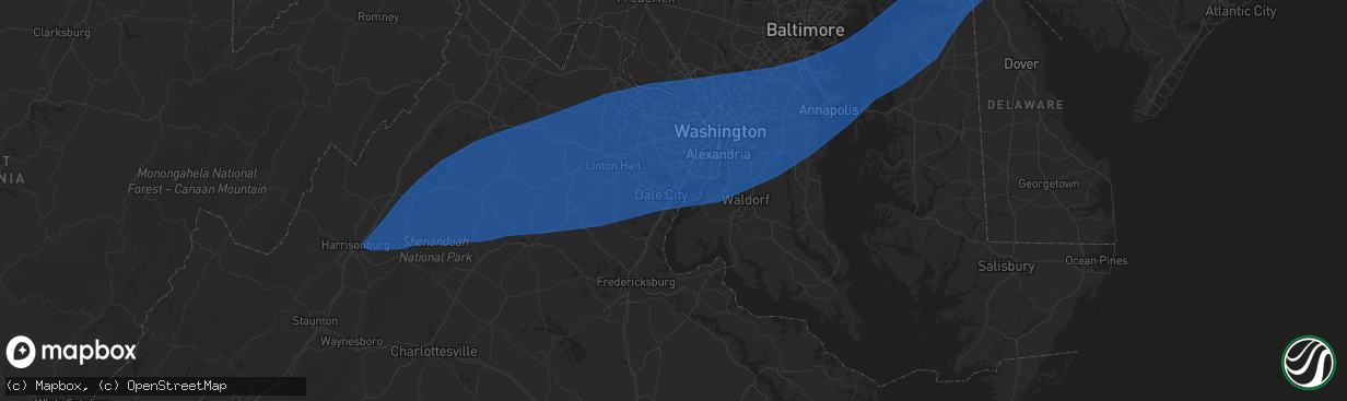 Hail map in Woodbridge, VA on June 19, 2025