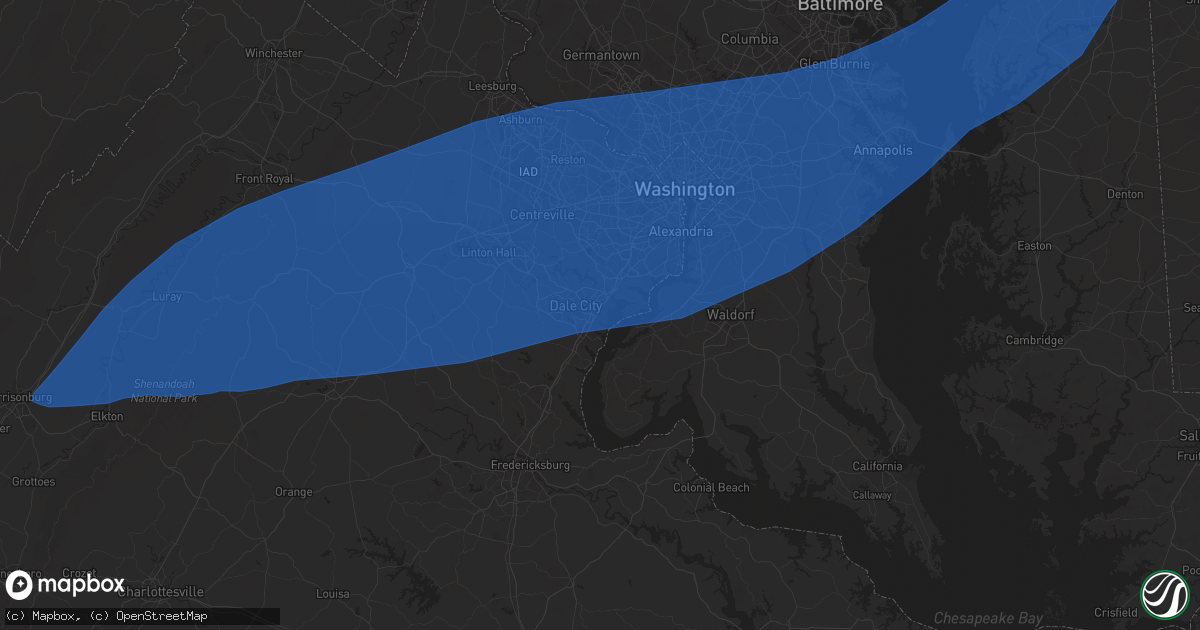 Hail map in Woodbridge, VA on June 19, 2025