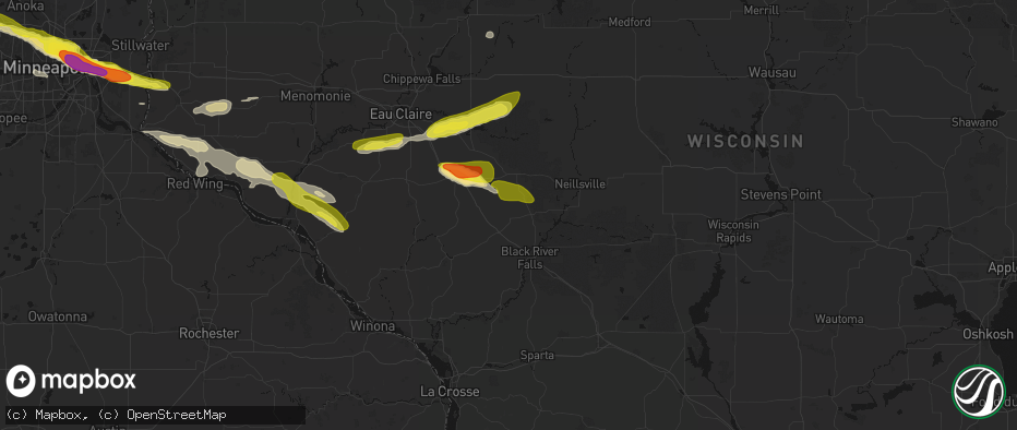 Hail map in Alma Center, WI on June 19, 2026
