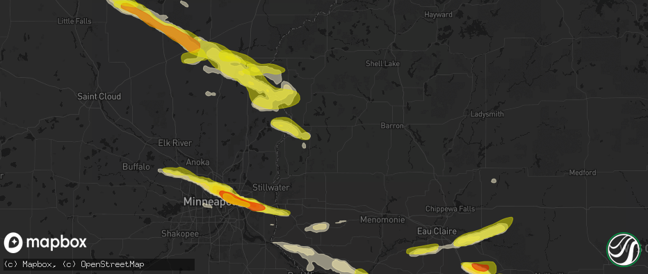 Hail map in Amery, WI on June 19, 2026