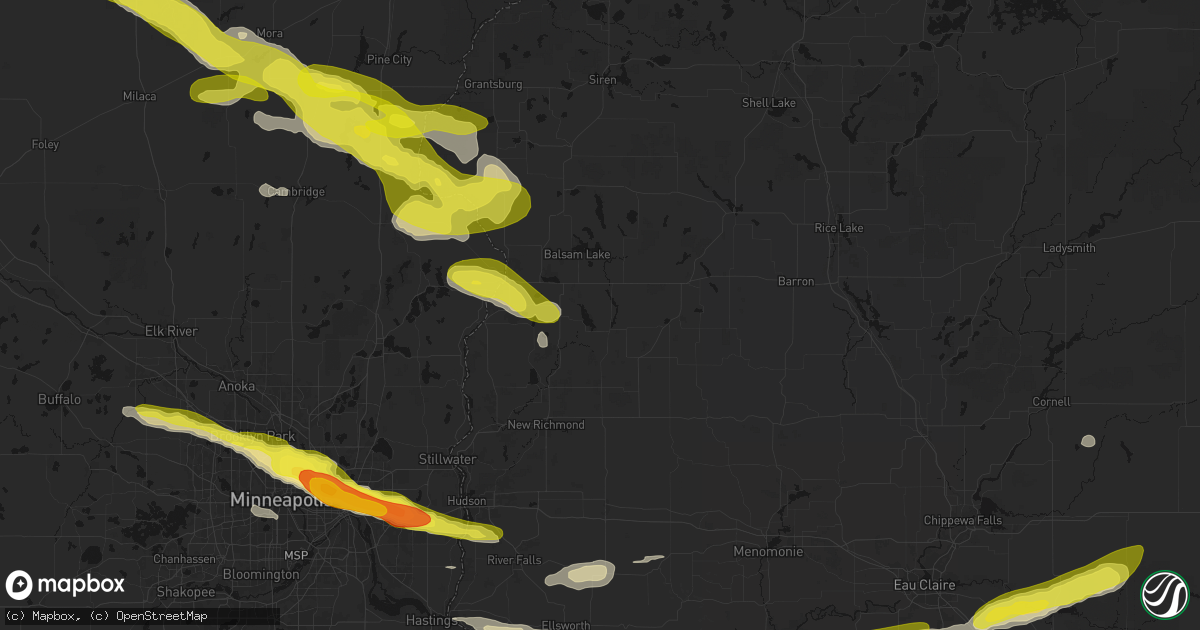 Hail map in Amery, WI on June 19, 2026
