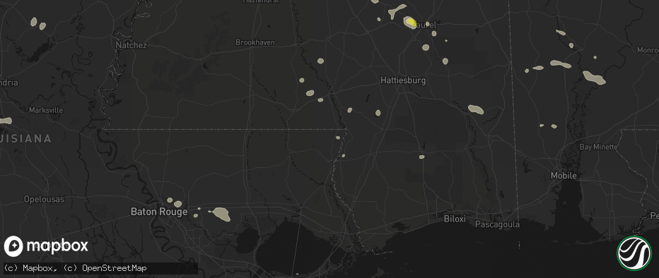 Hail map in Angie, LA on June 19, 2026