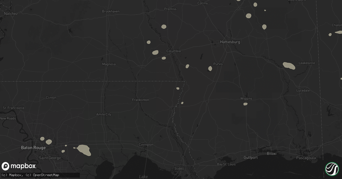 Hail map in Angie, LA on June 19, 2026
