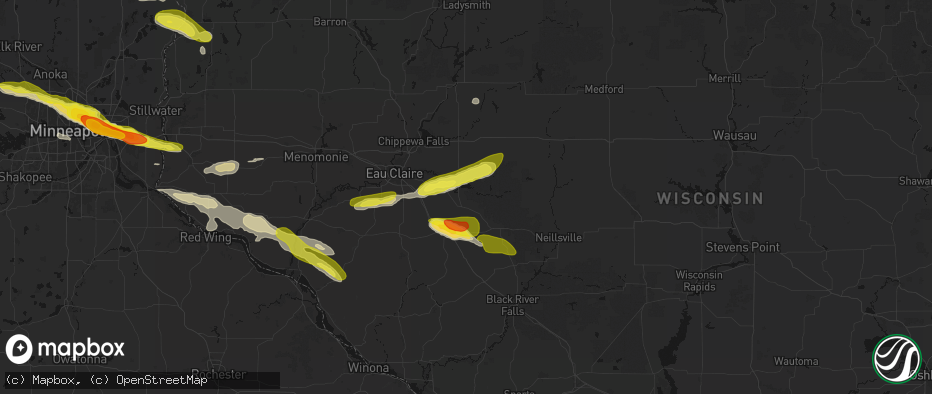 Hail map in Augusta, WI on June 19, 2026