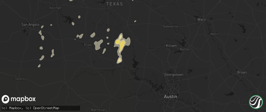 Hail map in Bend, TX on June 19, 2026