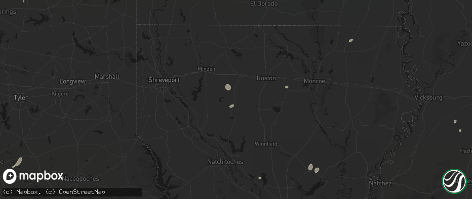 Hail map in Bienville, LA on June 19, 2026