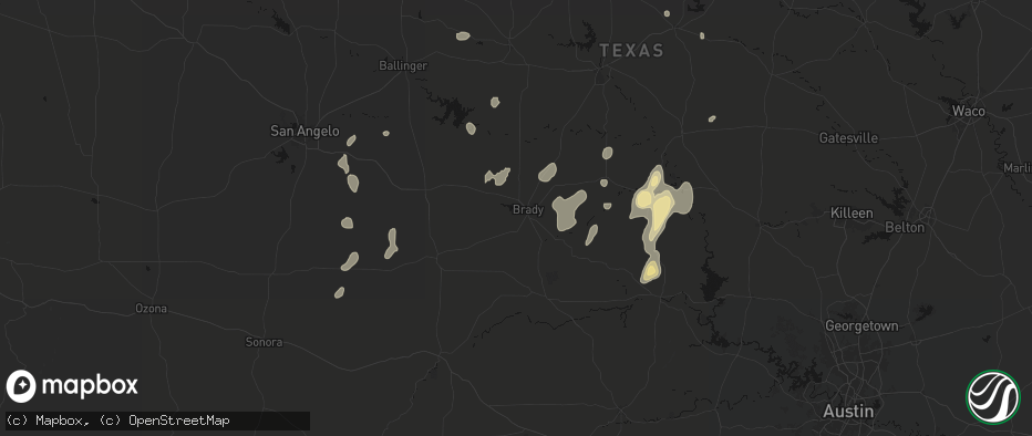 Hail map in Brady, TX on June 19, 2026