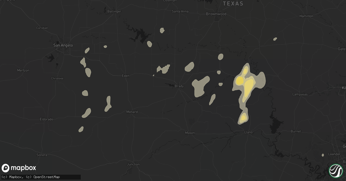 Hail map in Brady, TX on June 19, 2026