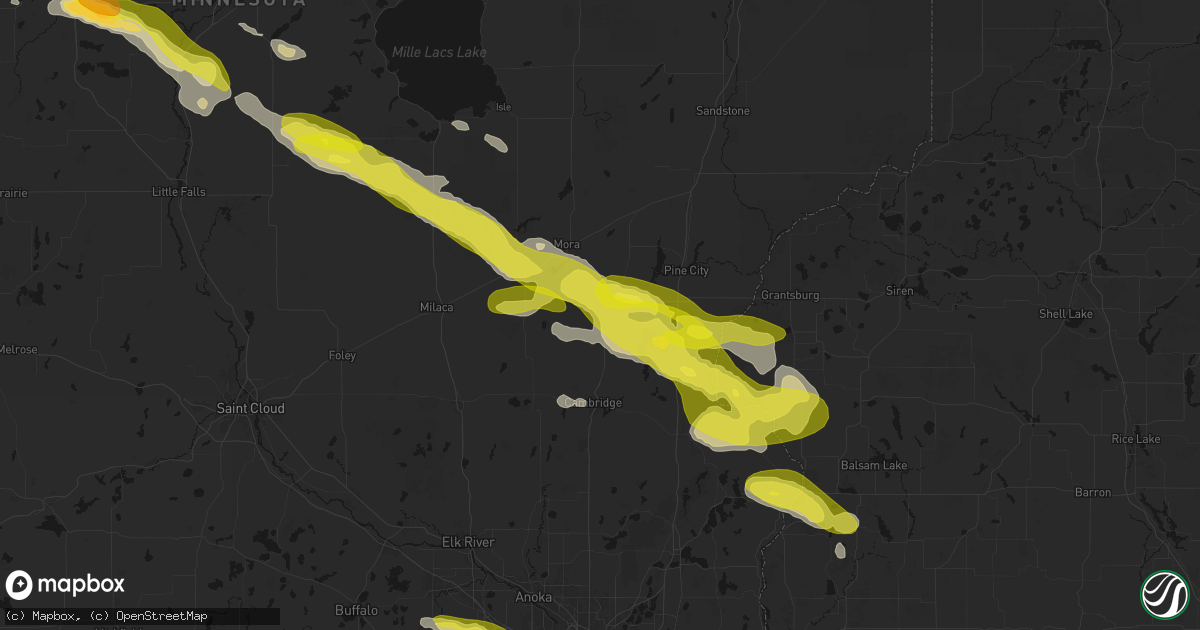 Hail map in Braham, MN on June 19, 2026