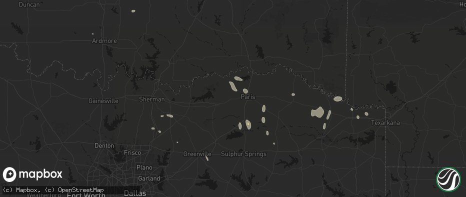 Hail map in Brookston, TX on June 19, 2026