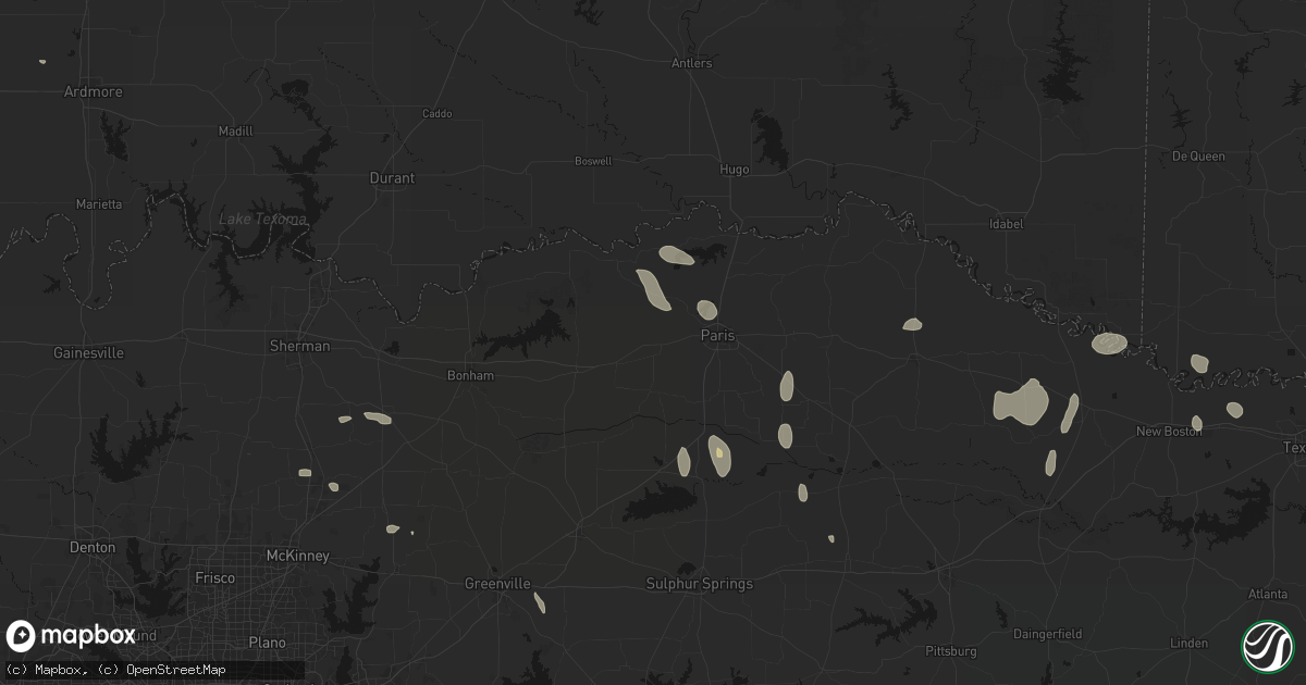 Hail map in Brookston, TX on June 19, 2026