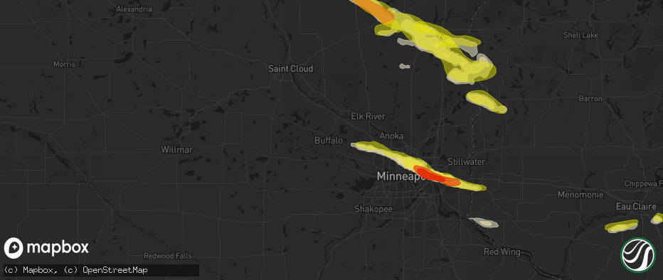 Hail map in Buffalo, MN on June 19, 2026