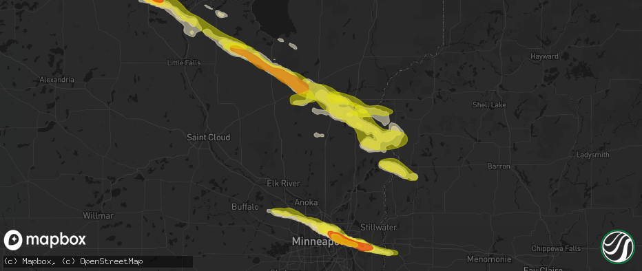 Hail map in Cambridge, MN on June 19, 2026