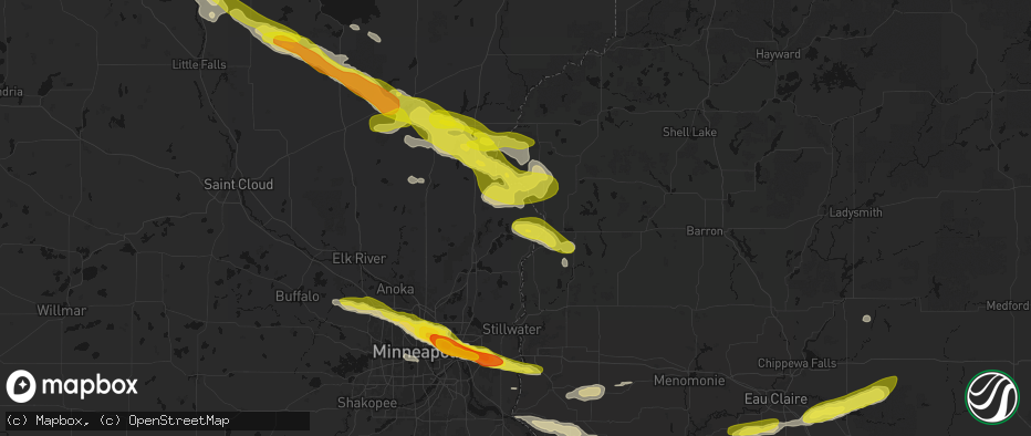 Hail map in Center City, MN on June 19, 2026
