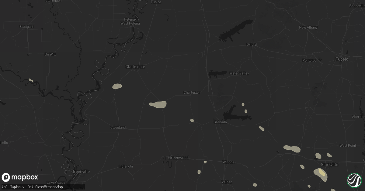 Hail map in Charleston, MS on June 19, 2026