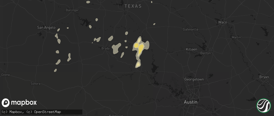 Hail map in Cherokee, TX on June 19, 2026