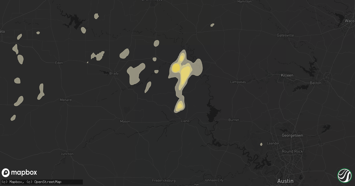 Hail map in Cherokee, TX on June 19, 2026