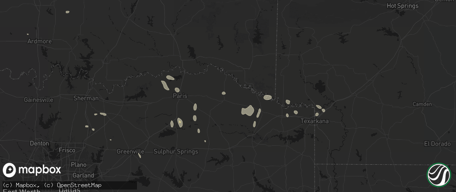 Hail map in Clarksville, TX on June 19, 2026