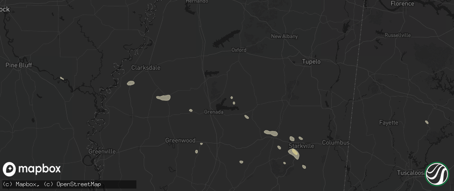 Hail map in Coffeeville, MS on June 19, 2026