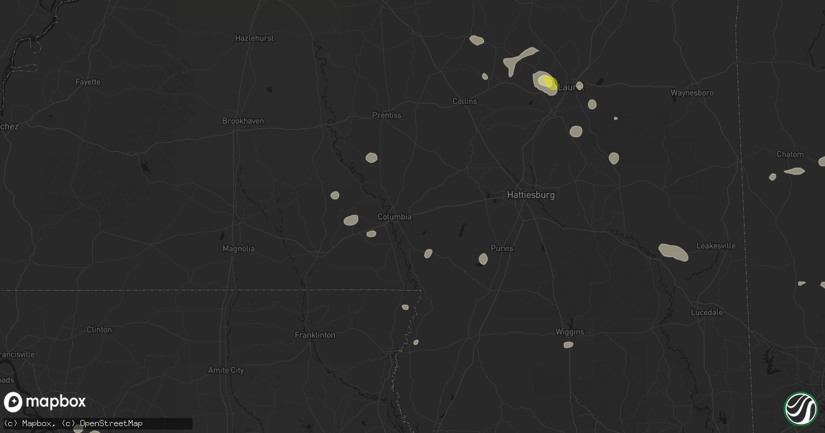 Hail map in Columbia, MS on June 19, 2026