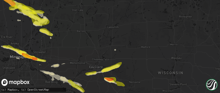 Hail map in Cornell, WI on June 19, 2026