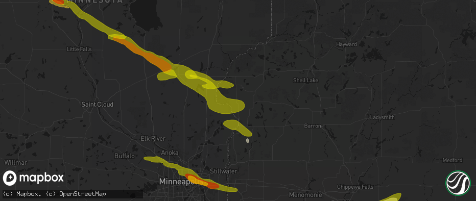 Hail map in Cushing, WI on June 19, 2026