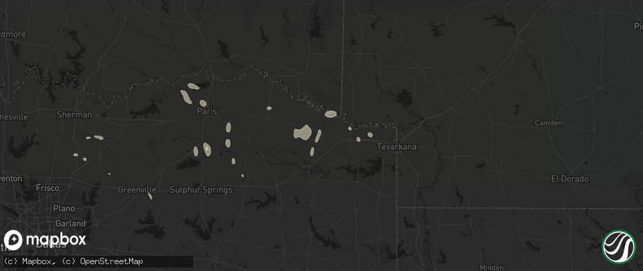 Hail map in De Kalb, TX on June 19, 2026