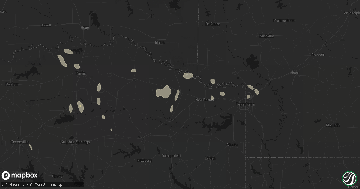 Hail map in De Kalb, TX on June 19, 2026
