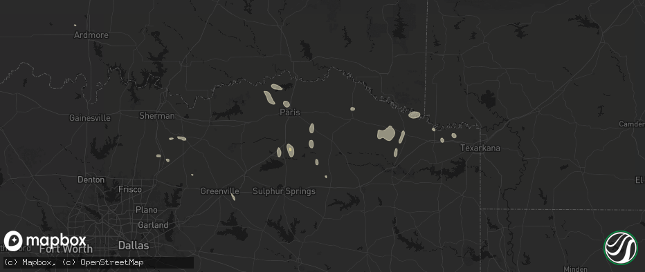 Hail map in Deport, TX on June 19, 2026