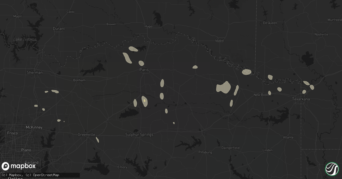 Hail map in Deport, TX on June 19, 2026