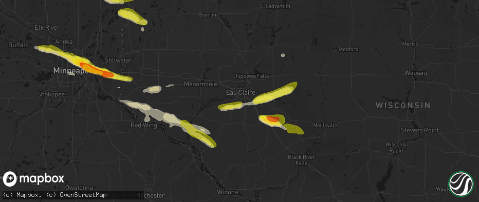 Hail map in Eau Claire, WI on June 19, 2026