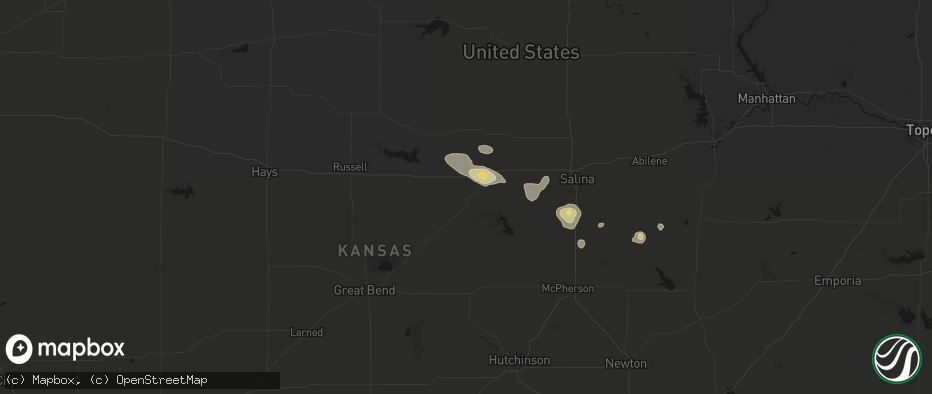 Hail map in Ellsworth, KS on June 19, 2026