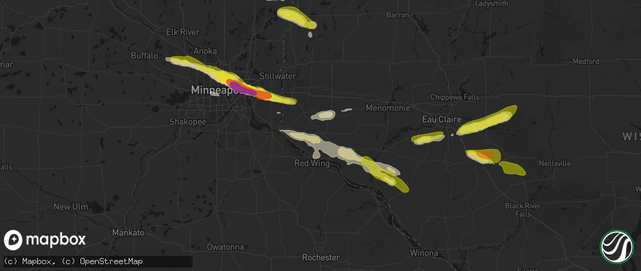 Hail map in Ellsworth, WI on June 19, 2026