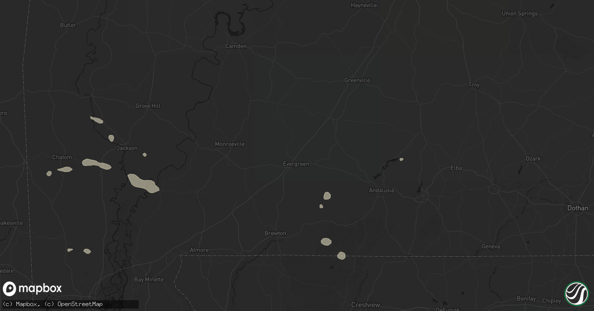 Hail map in Evergreen, AL on June 19, 2026