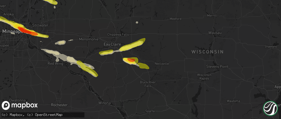 Hail map in Fairchild, WI on June 19, 2026