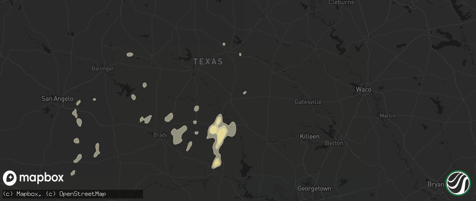 Hail map in Goldthwaite, TX on June 19, 2026