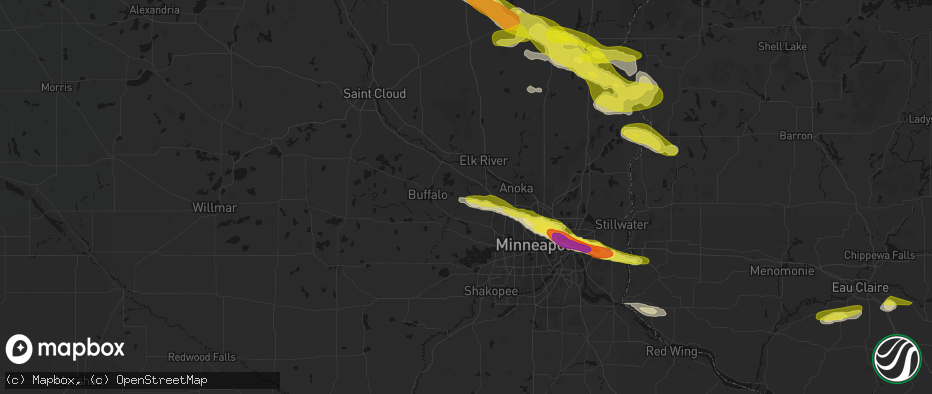 Hail map in Hanover, MN on June 19, 2026