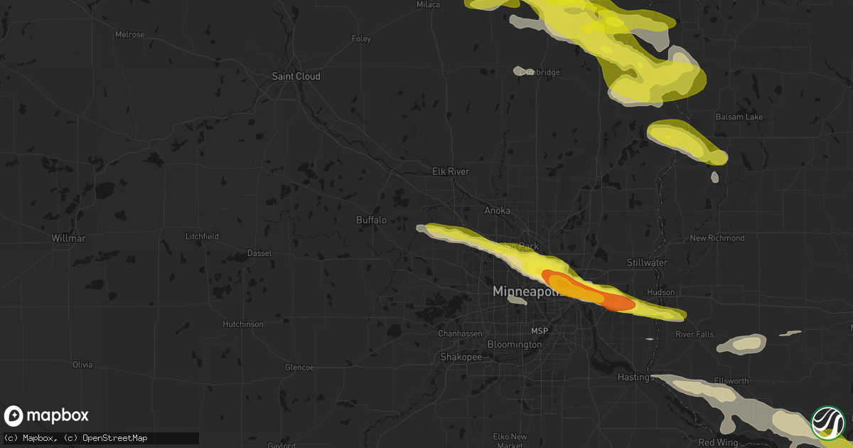 Hail map in Hanover, MN on June 19, 2026
