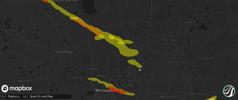 Hail map in Harris, MN on June 19, 2026