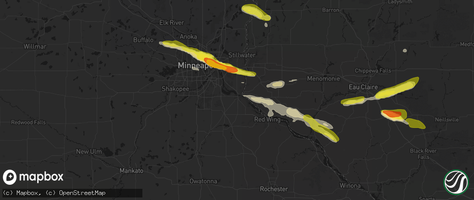 Hail map in Hastings, MN on June 19, 2026