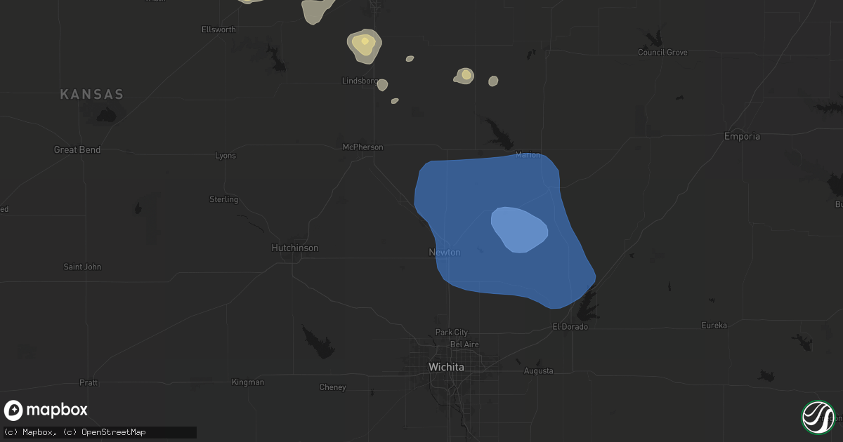 Hail map in Hesston, KS on June 19, 2026