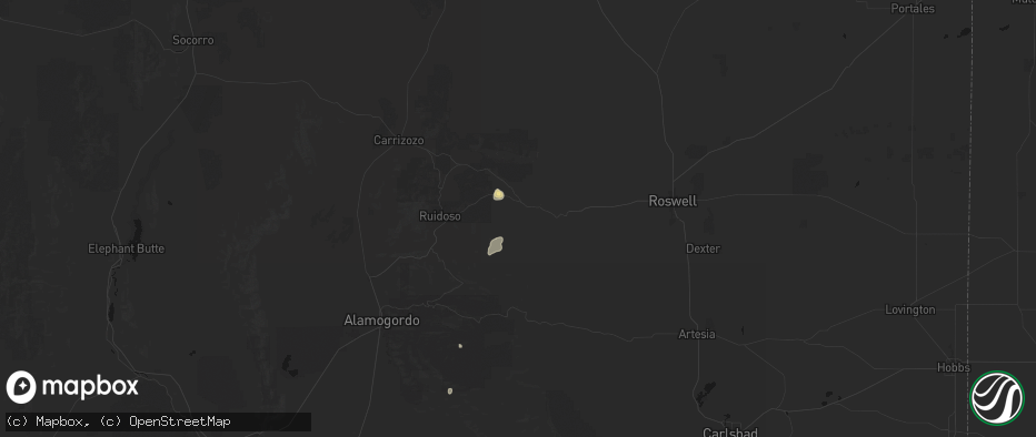 Hail map in Hondo, NM on June 19, 2026