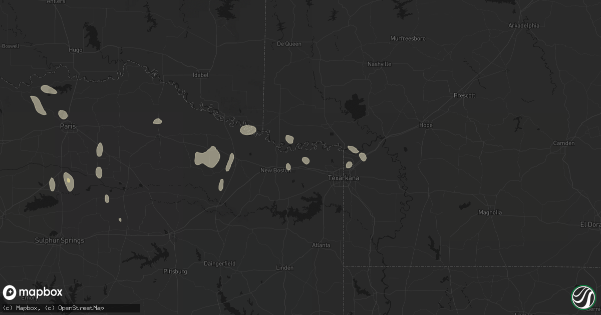 Hail map in Hooks, TX on June 19, 2026
