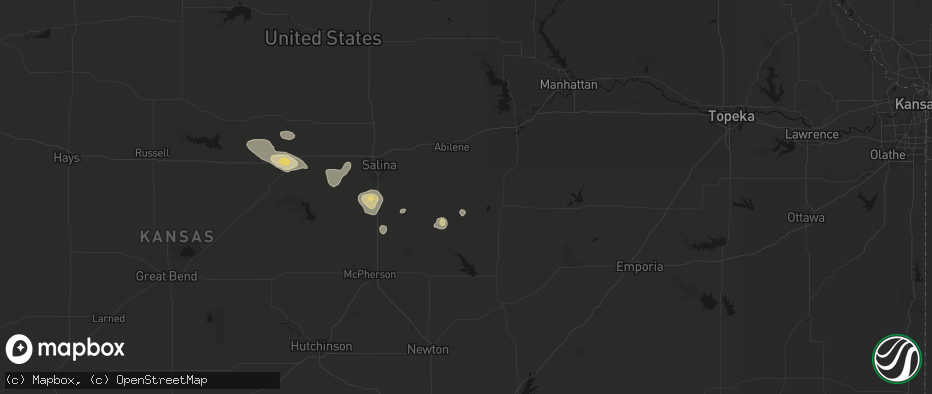Hail map in Hope, KS on June 19, 2026