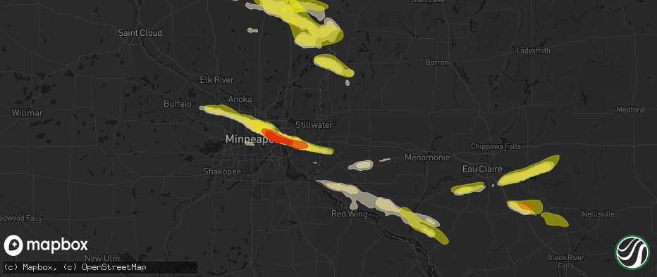 Hail map in Hudson, WI on June 19, 2026