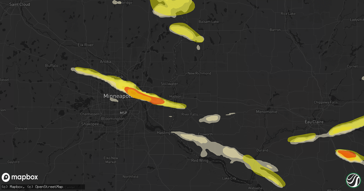Hail map in Hudson, WI on June 19, 2026